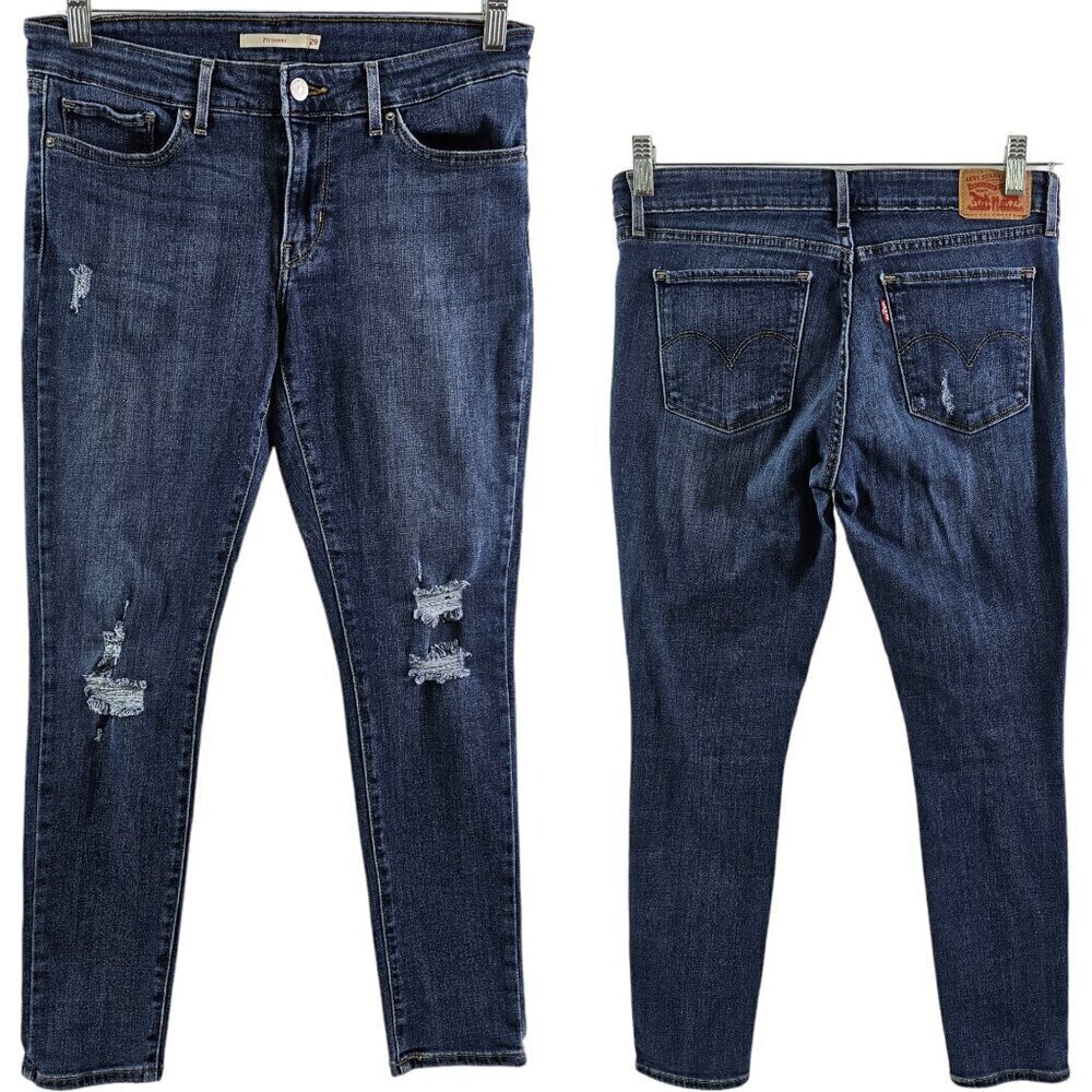 Levi’s Women’s 711 Skinny Distressed Ripped Medium Wash Blue Jeans – Size 29